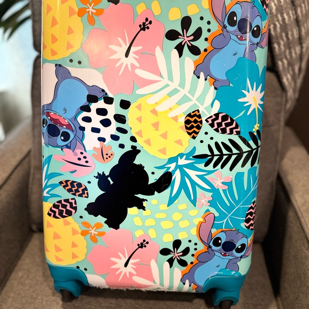 Disney Stitch Floral Kids Suitcase - Blue, Pink, Yellow